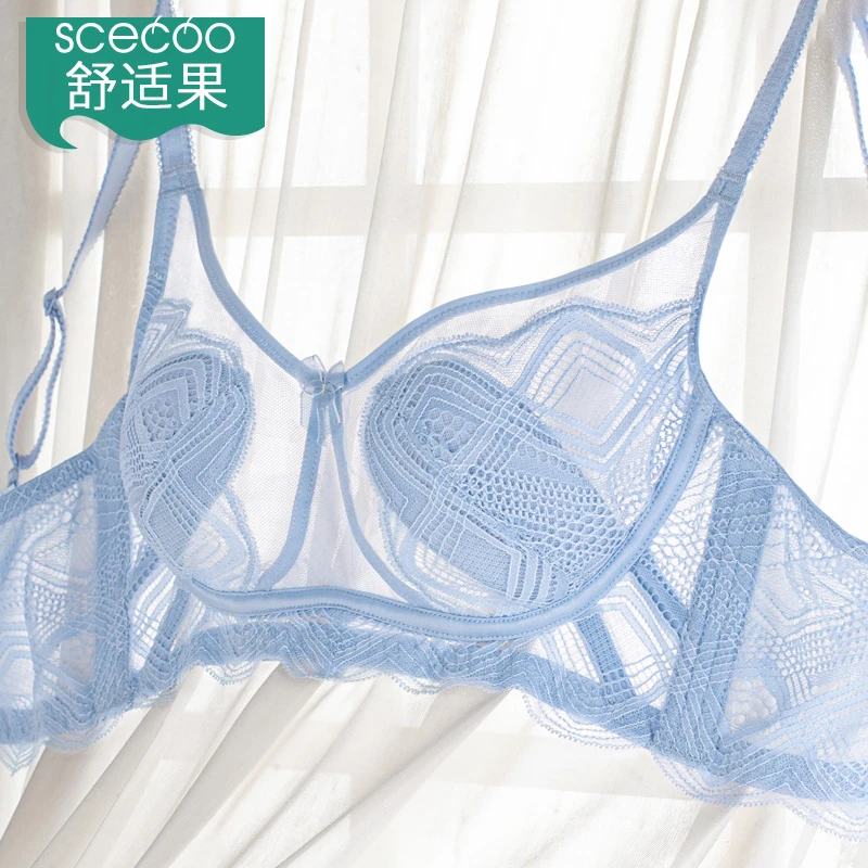 舒适果【超薄无钢圈】内衣女大胸显小聚拢防下垂乳胶兔耳杯文胸夏季