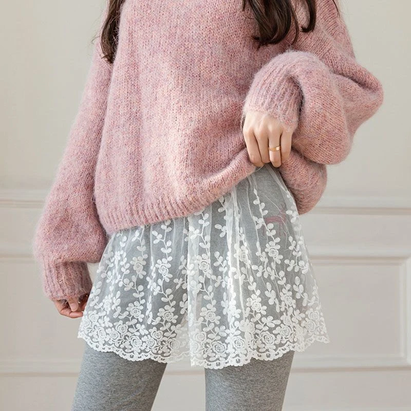 纯欲风蕾丝短裙打底半身裙下摆内搭新款屁帘叠穿薄款蕾丝花边装饰