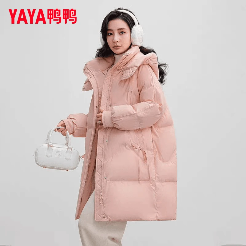 YAYA/鸭鸭羽绒服女中长款多巴胺宽松简约元气厚外套YE4B604311A