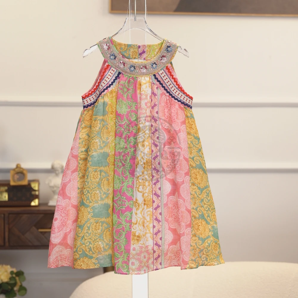 cangtian kiss【现货】夏季碎花织带拼接无袖汉服连衣裙新款51L6216