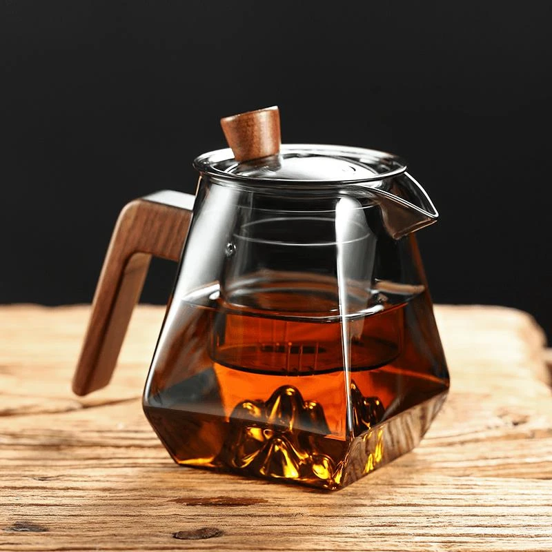 家用茶水分离茶壶耐高温玻璃茶具家用泡茶壶办公室木把煮茶壶