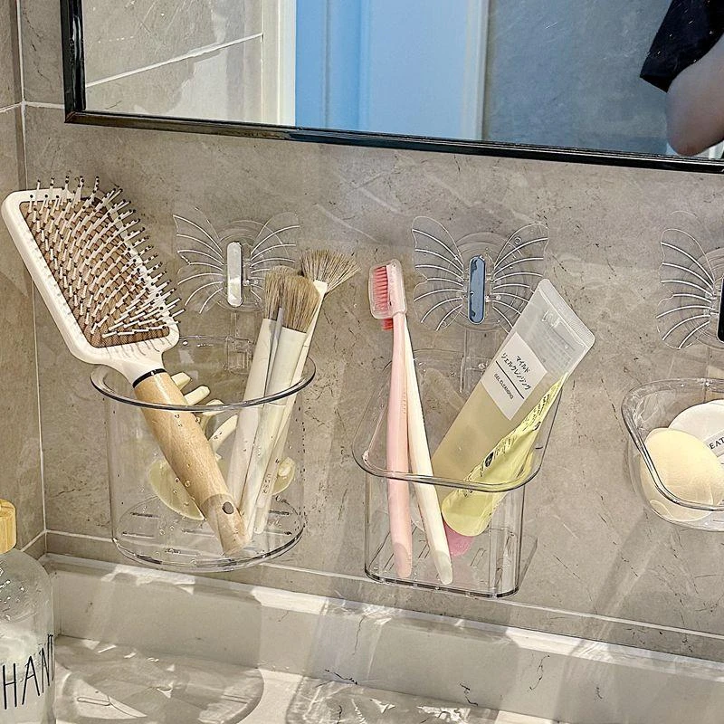 透明壁挂式收纳盒家用浴室吸盘置物架美妆蛋收纳架