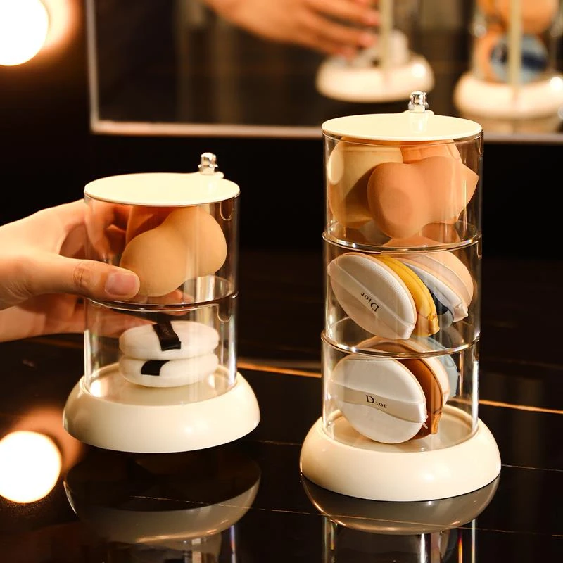 橱明星发饰收纳盒防尘旋转化妆品气垫盒子透明美妆蛋置物架子