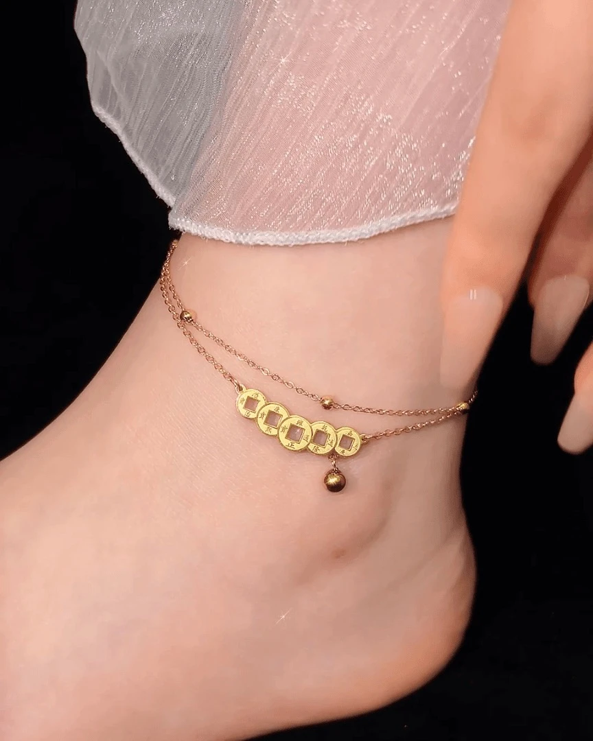 【满贯】五帝钱脚链 真喜利品牌 简约轻奢气质小众设计 百搭耐看