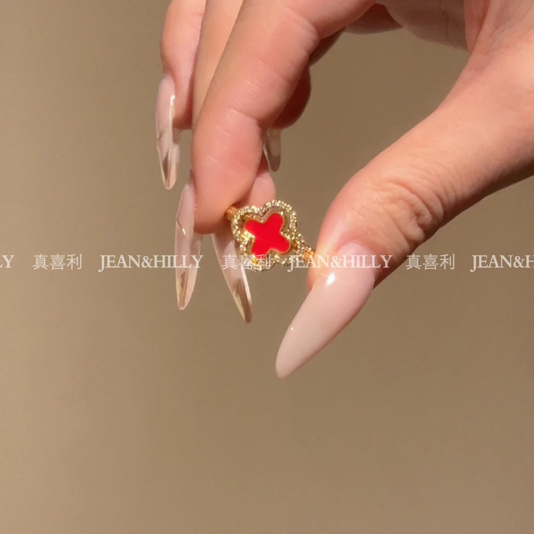 【翻面四叶草黑＆红】戒指 真喜利 可翻面 轻奢时尚设计 百搭大气