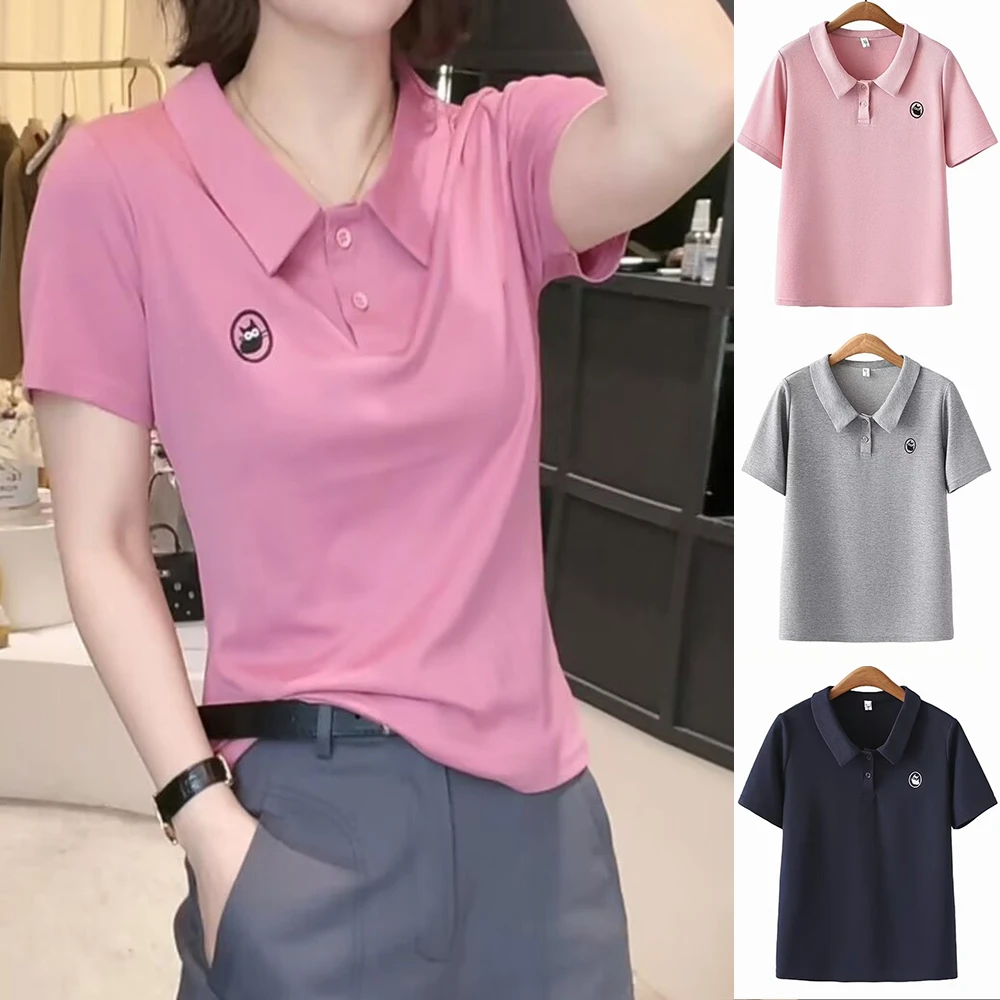QianWeiTI/千微缇夏季新款刺绣时尚休闲百搭显瘦Polo领短袖T恤女