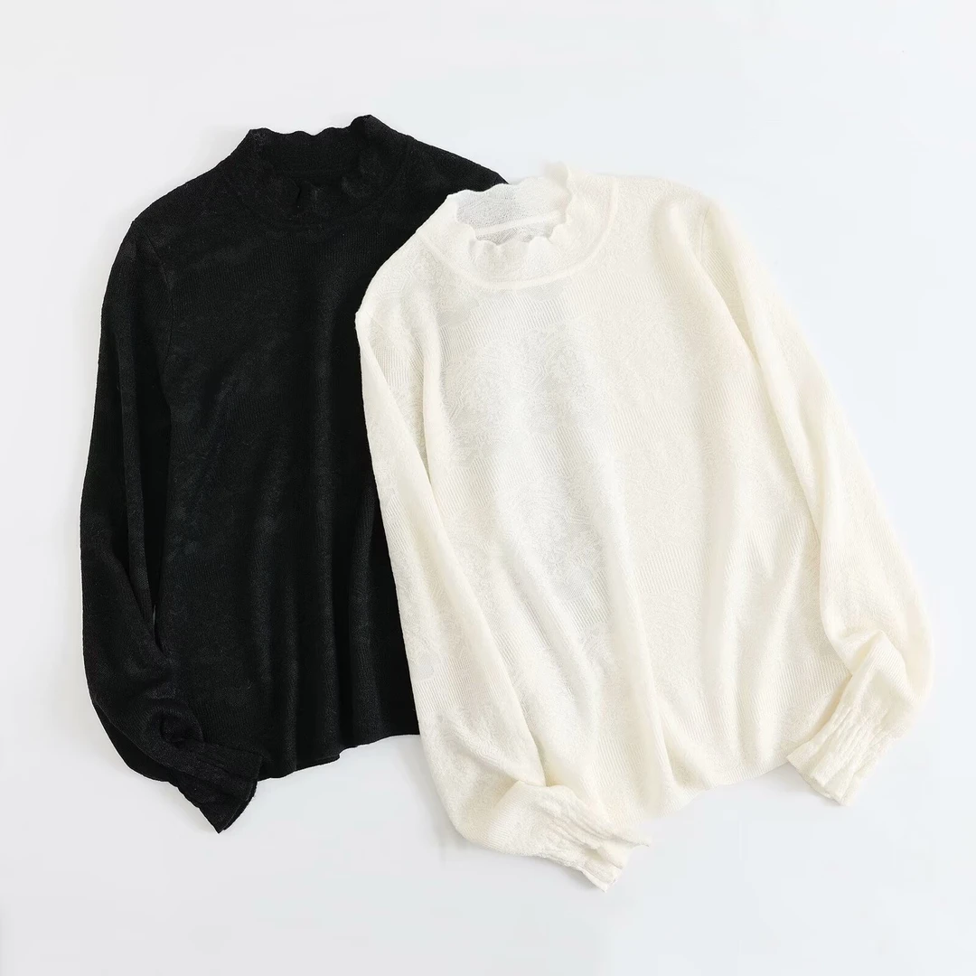 【好物推荐】秋冬季绵羊毛半高圆领针织毛衣蕾丝提花时尚毛衣打底