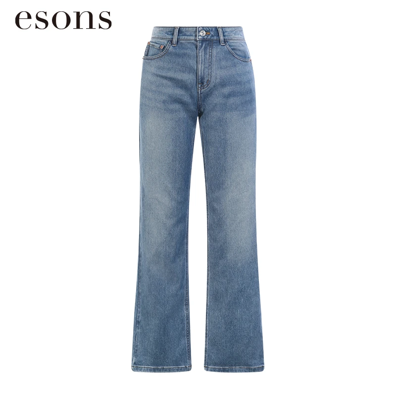 esons/爱城市【商场同款】法式复古修身微喇叭浅蓝色牛仔裤35851420