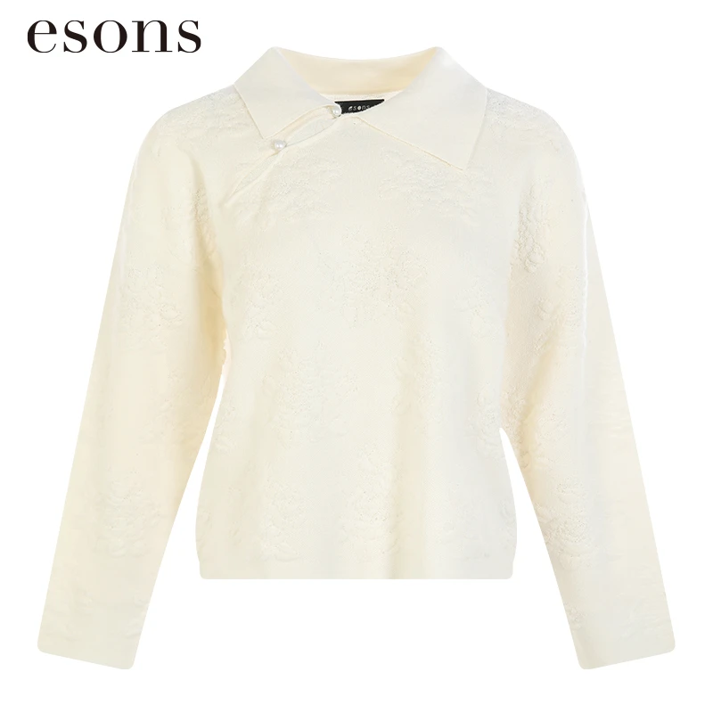 esons/爱城市【商场同款】法式优雅中式提花珠扣针织衫35689050