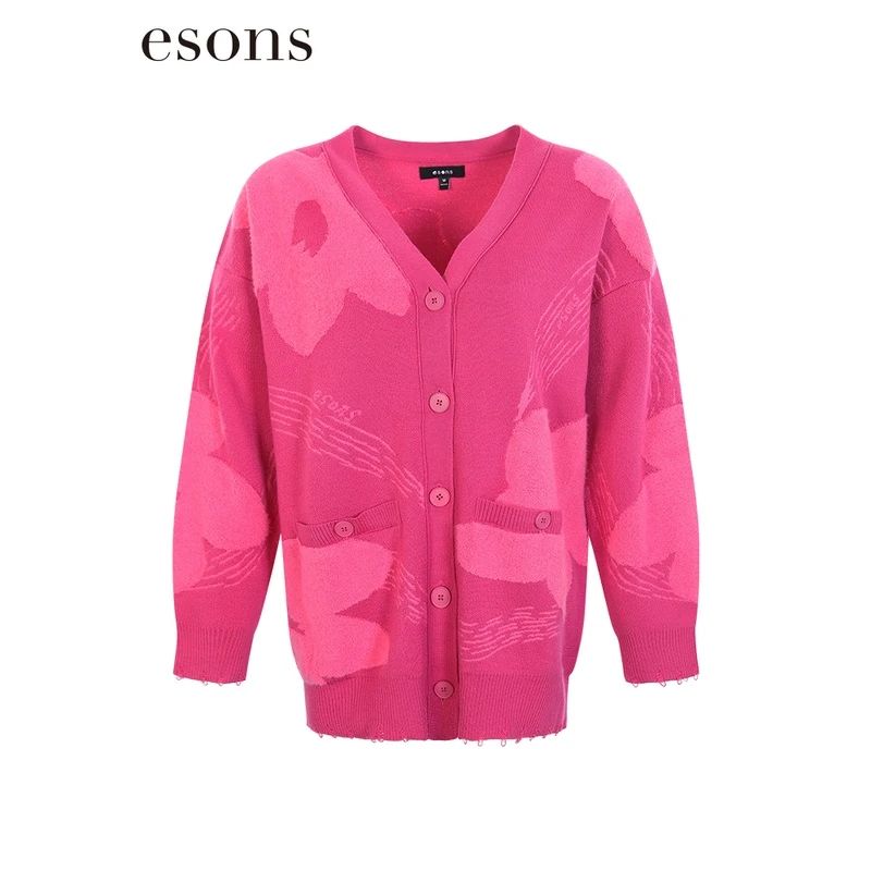esons/爱城市宽松落肩V领针织毛衣34684590