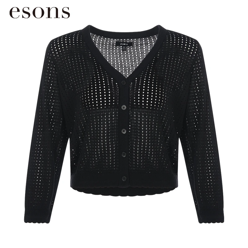 esons/爱城市【商场同款】镂空针织衫高级柔和V领纽扣透气35587970