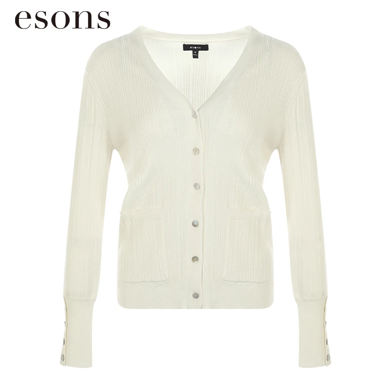 esons/爱城市【商场同款】法式小香风简约V领修身针织衫35688150