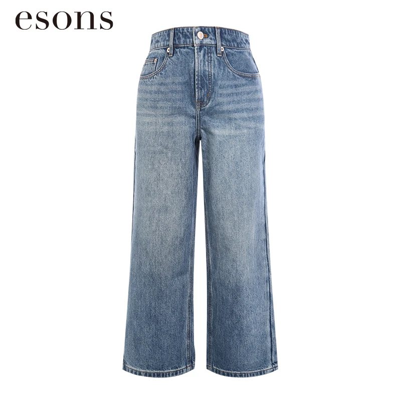 esons/爱城市新款复古港风百搭直筒阔腿牛仔裤35258690