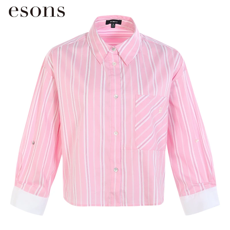 esons/爱城市【商场同款】法式女青春短款拼色时尚慵懒衬衫35513400