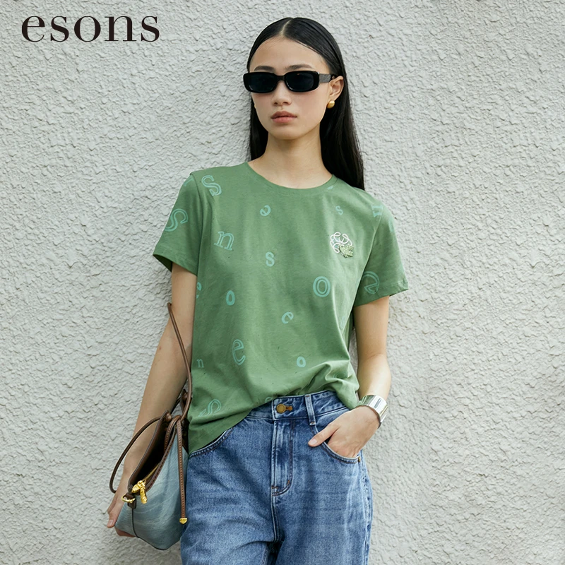 esons/爱城市【商场同款】法式正肩修身纯棉亲肤字母T恤35620100