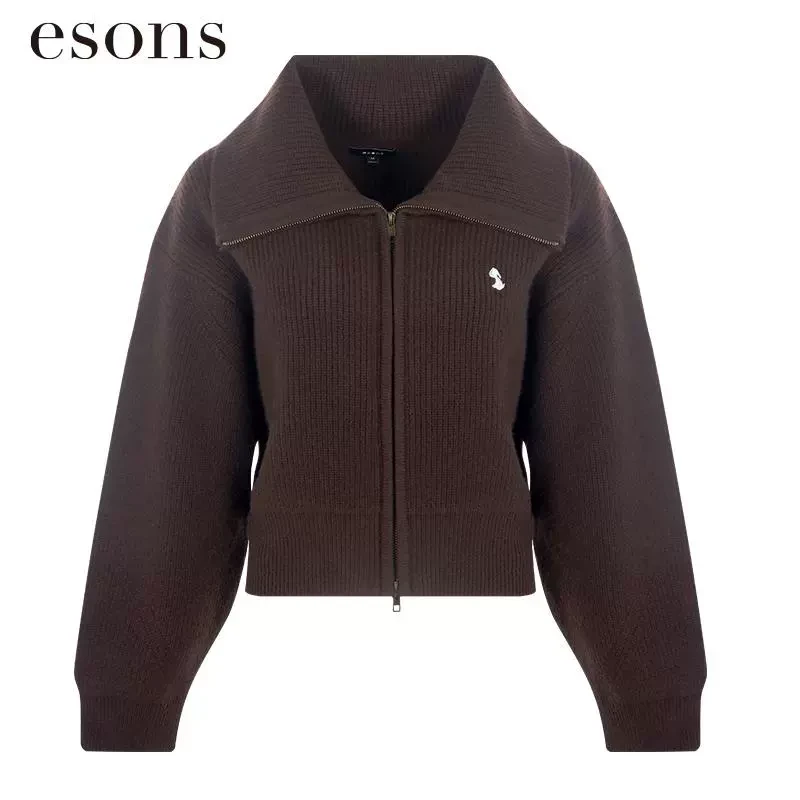 esons/爱城市【商场同款】法式基础款大翻领拉链针织衫毛织35880060