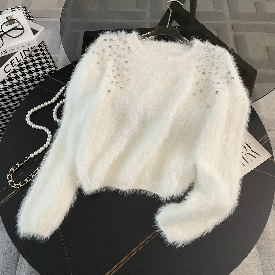 307--重工镶钻针织毛衣洋气内搭秋冬季宽松百搭上衣毛衣