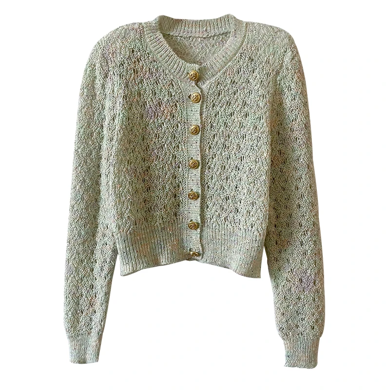 244--早秋新款针织开衫镂空宽松显瘦百搭时尚减龄毛衣女