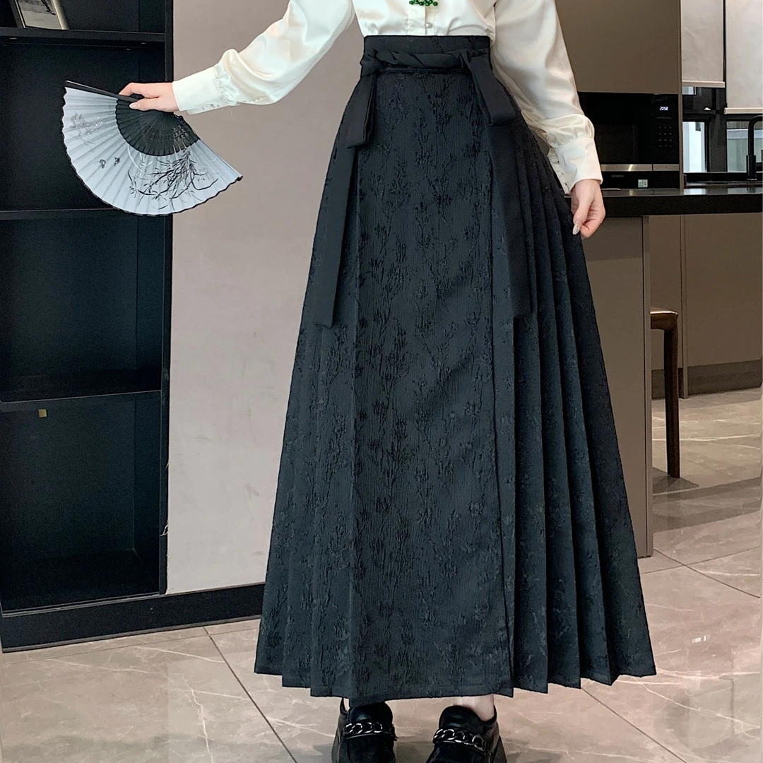 新中式国风提花马面裙新款显瘦百搭高腰中长款半身裙长款百褶裙