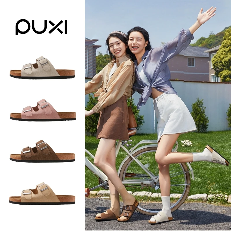 朴西新款勃肯拖鞋女夏季一字拖鞋麂皮凉鞋外穿复古软木拖鞋PS8701