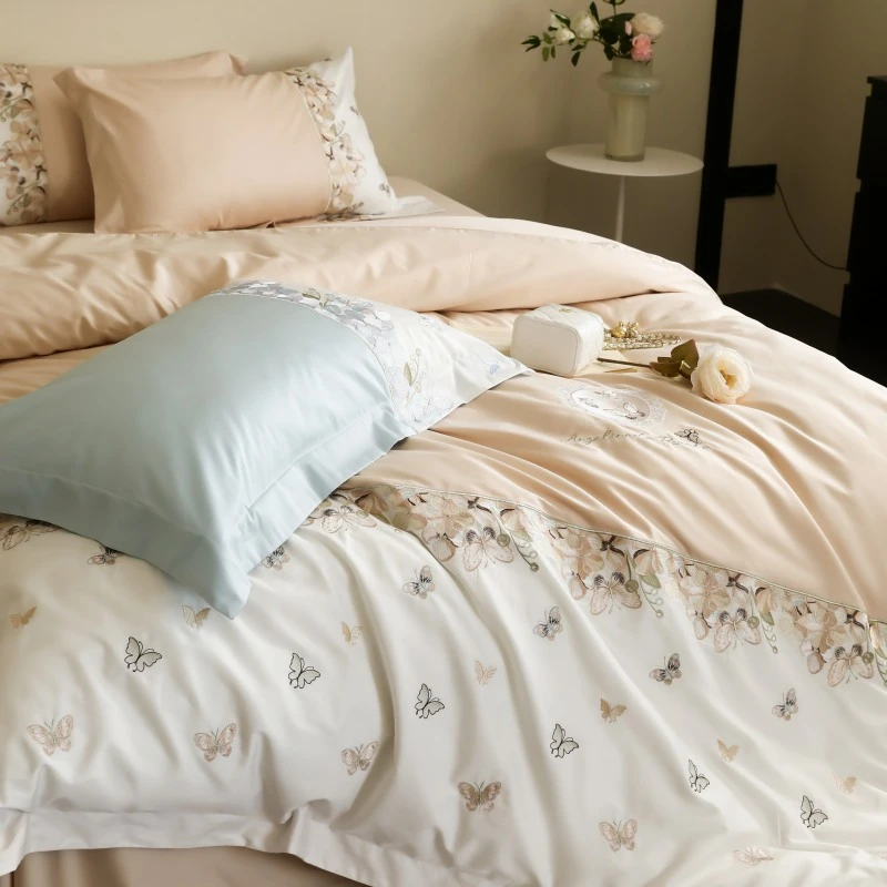 香福蝶 100支全棉阿克苏长绒棉澳棉蝴蝶高端刺绣拼接工艺款四件套