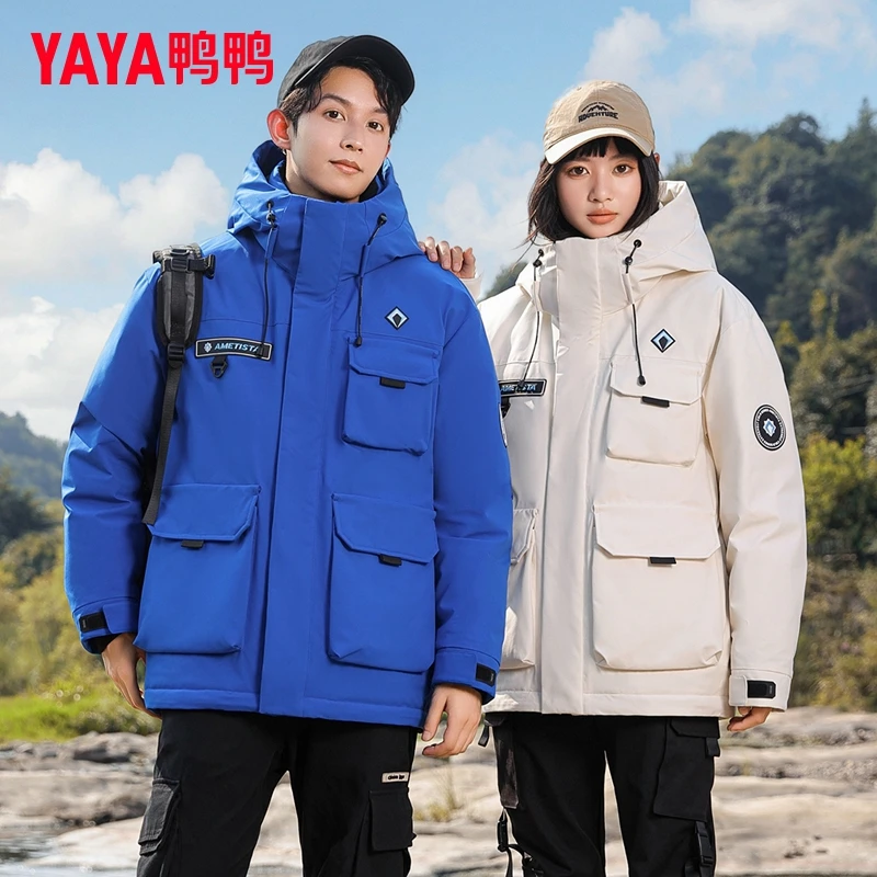 YAYA/鸭鸭男女同款情侣款工装多口袋户外短款防寒保暖短款羽绒服