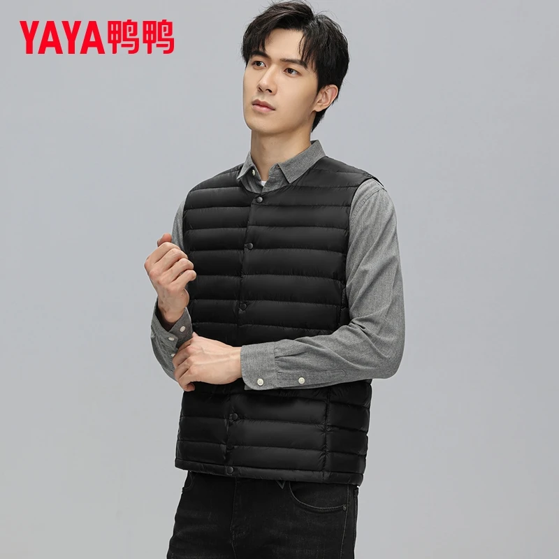 YAYA/鸭鸭男士修身加厚轻便秋冬季休闲舒适轻薄纽扣羽绒服马甲