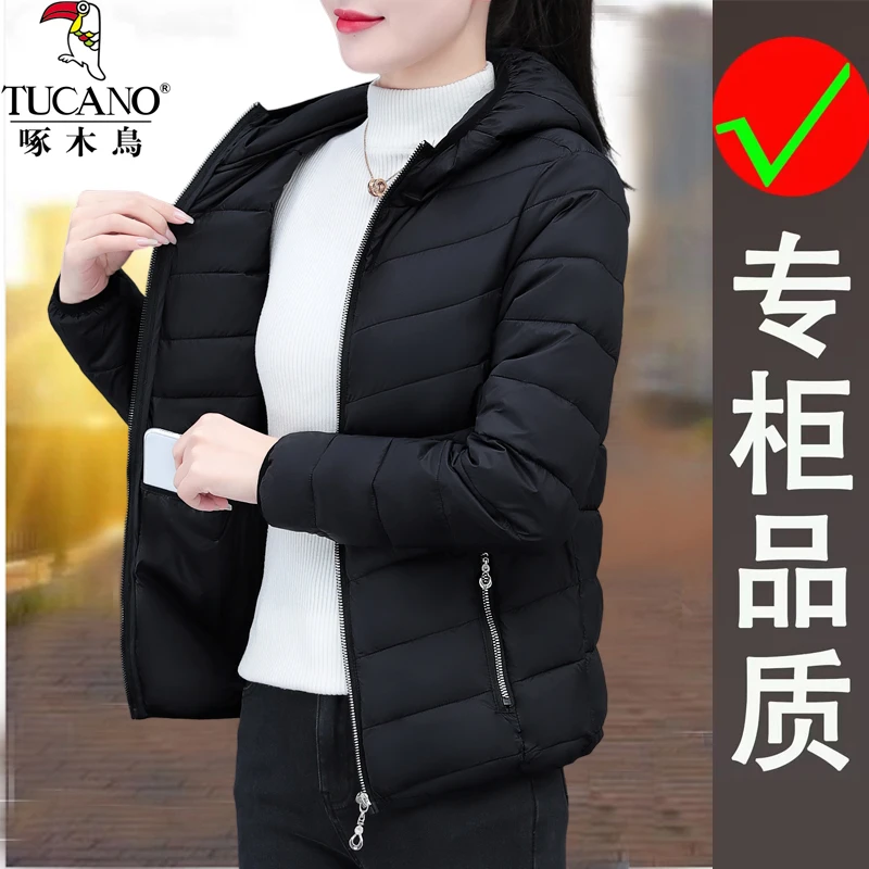 啄木鸟休闲中老年连帽轻薄棉服2023年冬季新款棉衣外套女保暖棉袄
