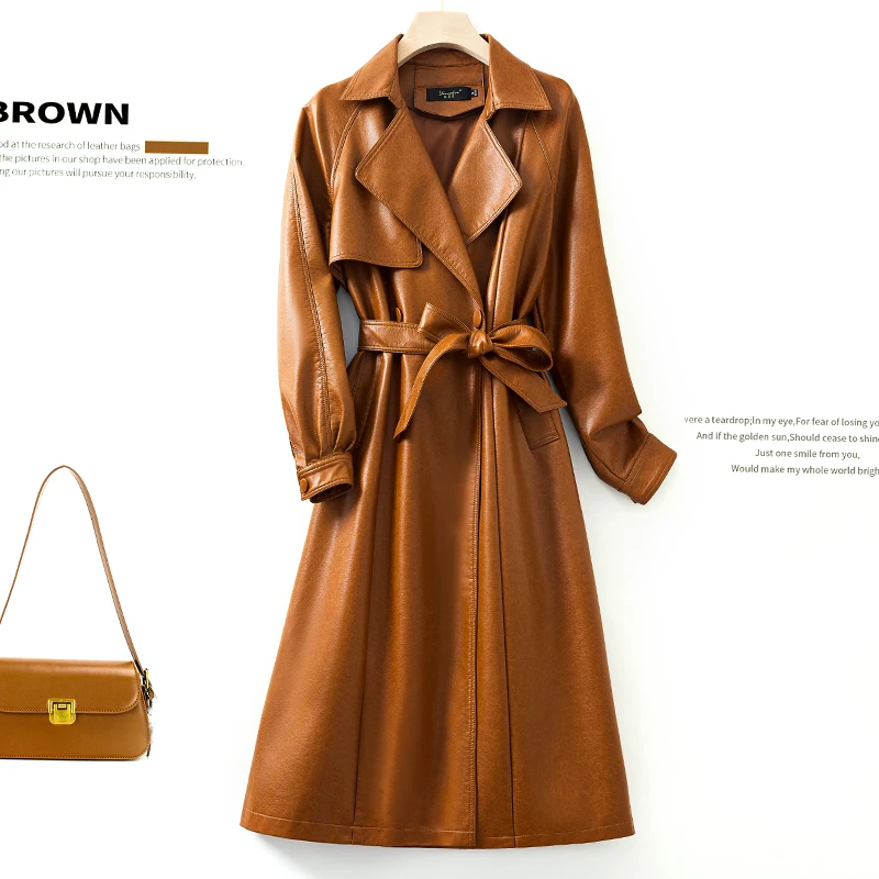 LL866新款海宁真皮皮风衣女长款大衣过膝绵羊皮皮衣外套女