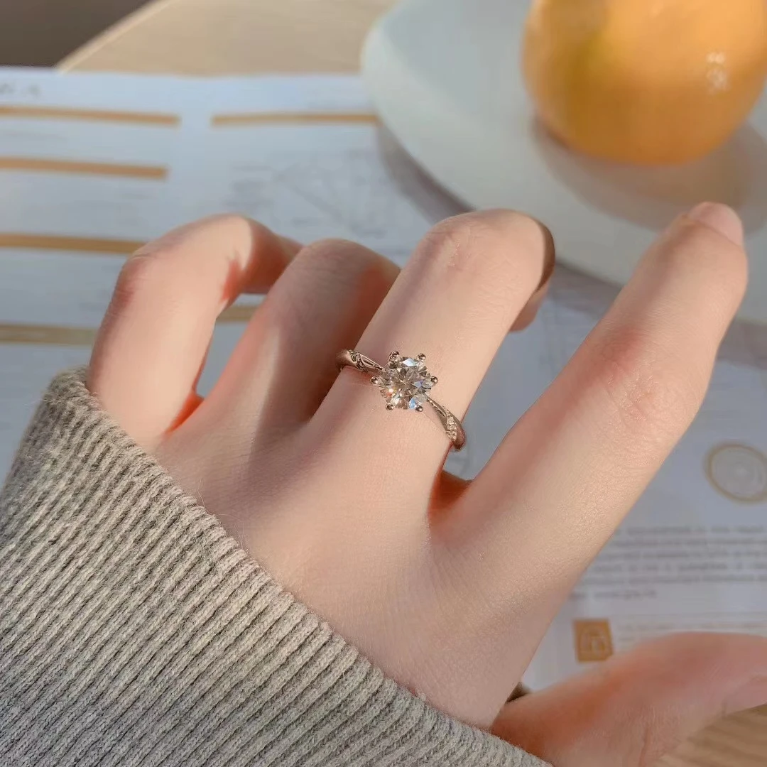 925银莫桑石银制品 【通灵女戒】正品D色莫桑培育婚戒定制