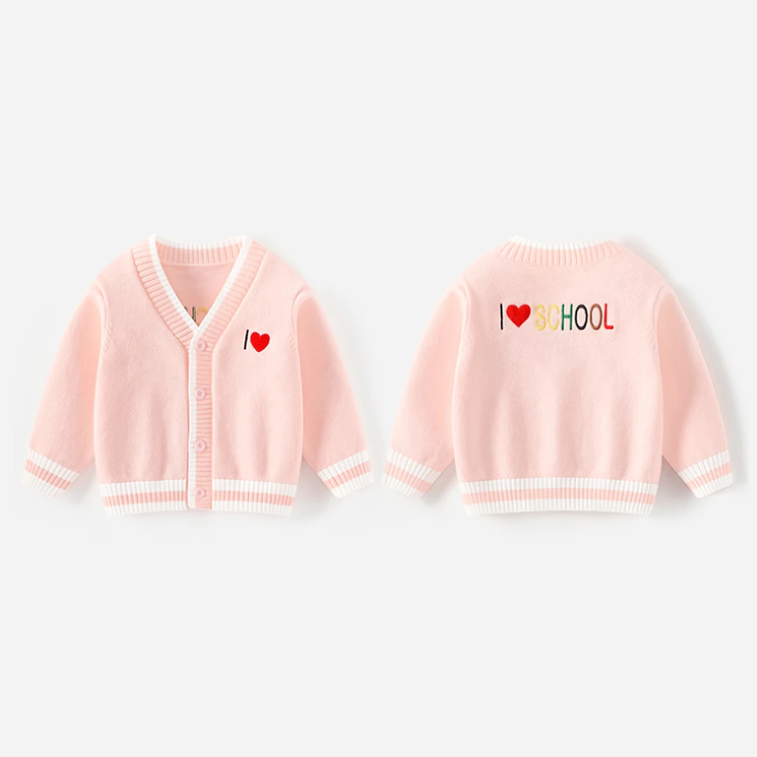 儿童上衣长袖男女中小童爱心刺绣V领开衫J4512360