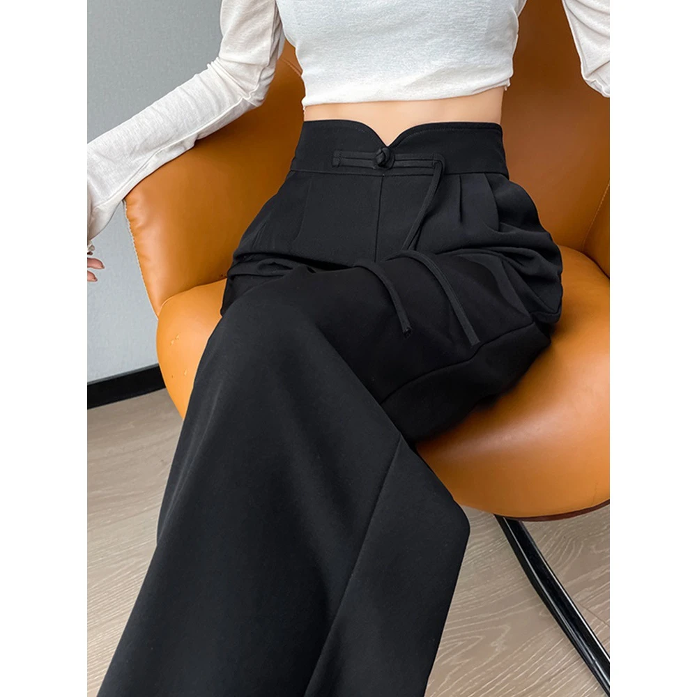国风黑色西装裤女秋季新款感垂感高腰显瘦直筒女裤窄版阔腿裤