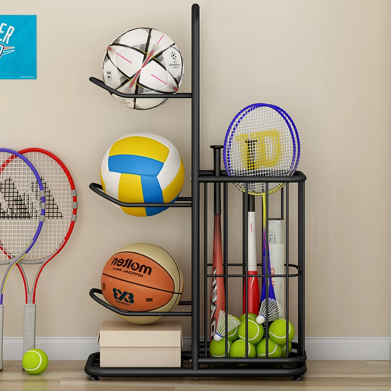 家用运动收纳架篮球足球排球羽毛球拍健身器材摆放整理置物架球架