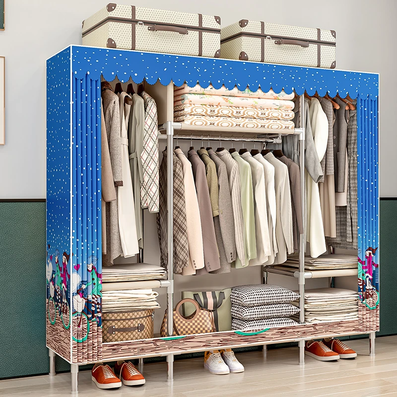 简易衣柜出租房用组装布衣柜家用卧室全钢架加厚结实耐用拉链衣柜