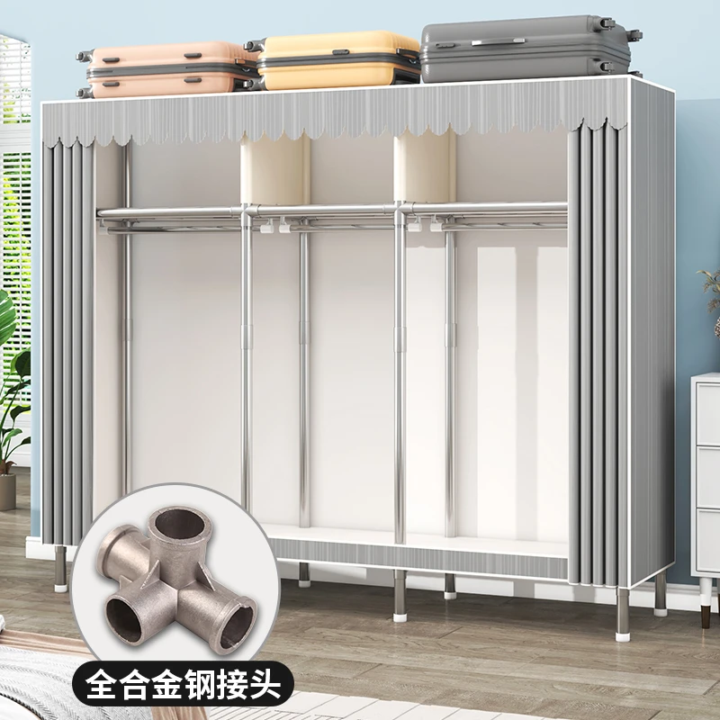 简易布衣柜家用卧室出租房全钢架结实耐用小户型经济型收纳布衣橱