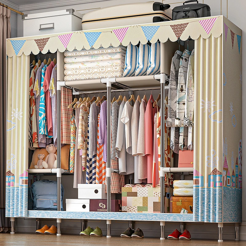 简易衣柜现代简约布衣柜钢管加粗加固出租房用家用卧室收纳挂柜子