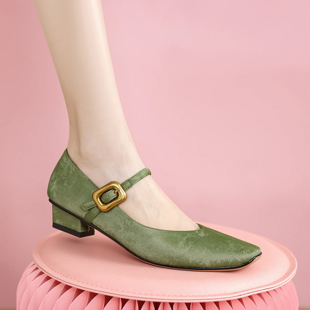 2025新款百搭女鞋皮鞋单鞋真皮软底粗跟浅口中跟夏季x31-r2235