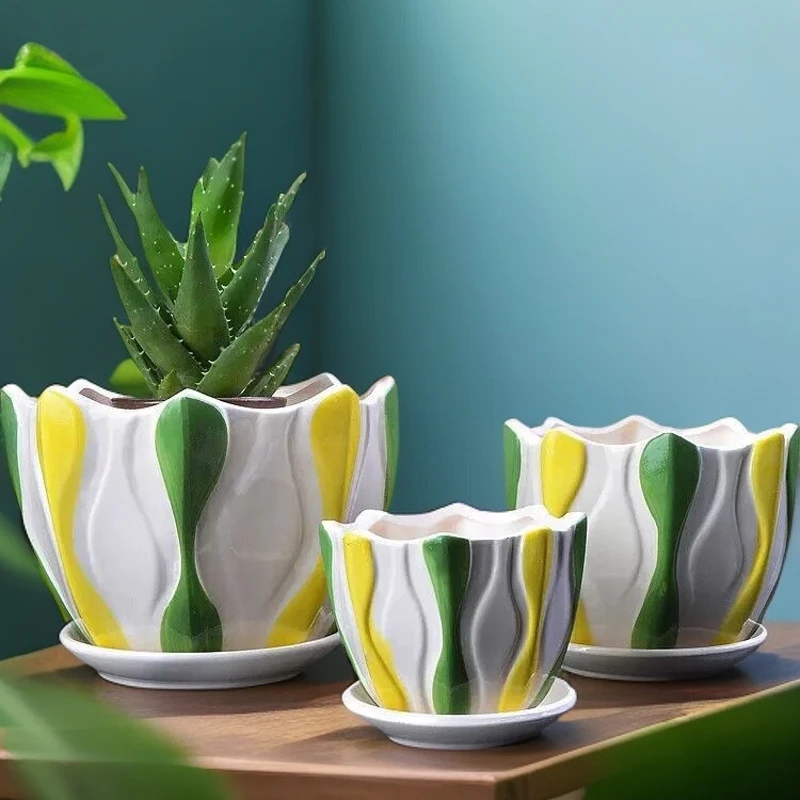 新款花盆陶瓷大口径简约家用室内外绿植多肉透气花盆清仓捡漏包邮