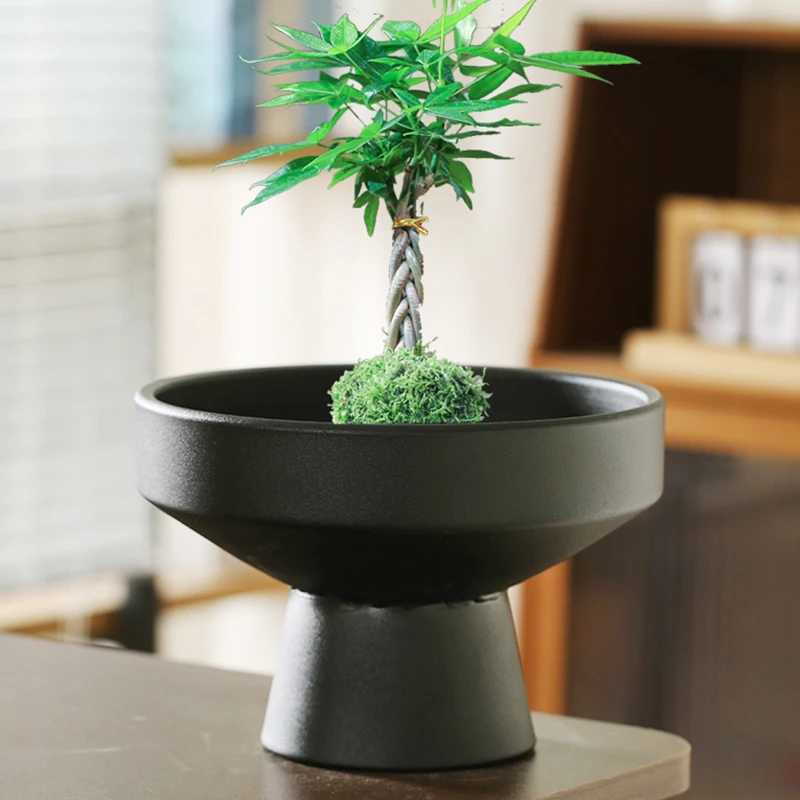 苔藓球花盆陶瓷盆托盘中式桌面摆件水培米竹苔藓球水培器皿盆托