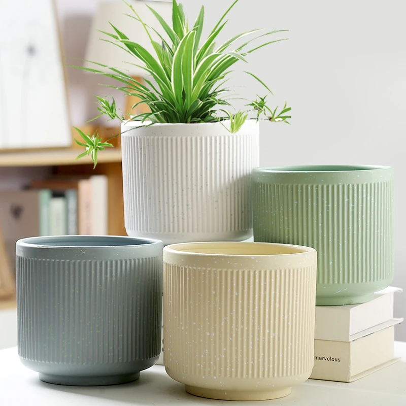 新款陶瓷花盆北欧风ins创意家用直筒盆透气绿植蝴蝶兰肉肉大口径