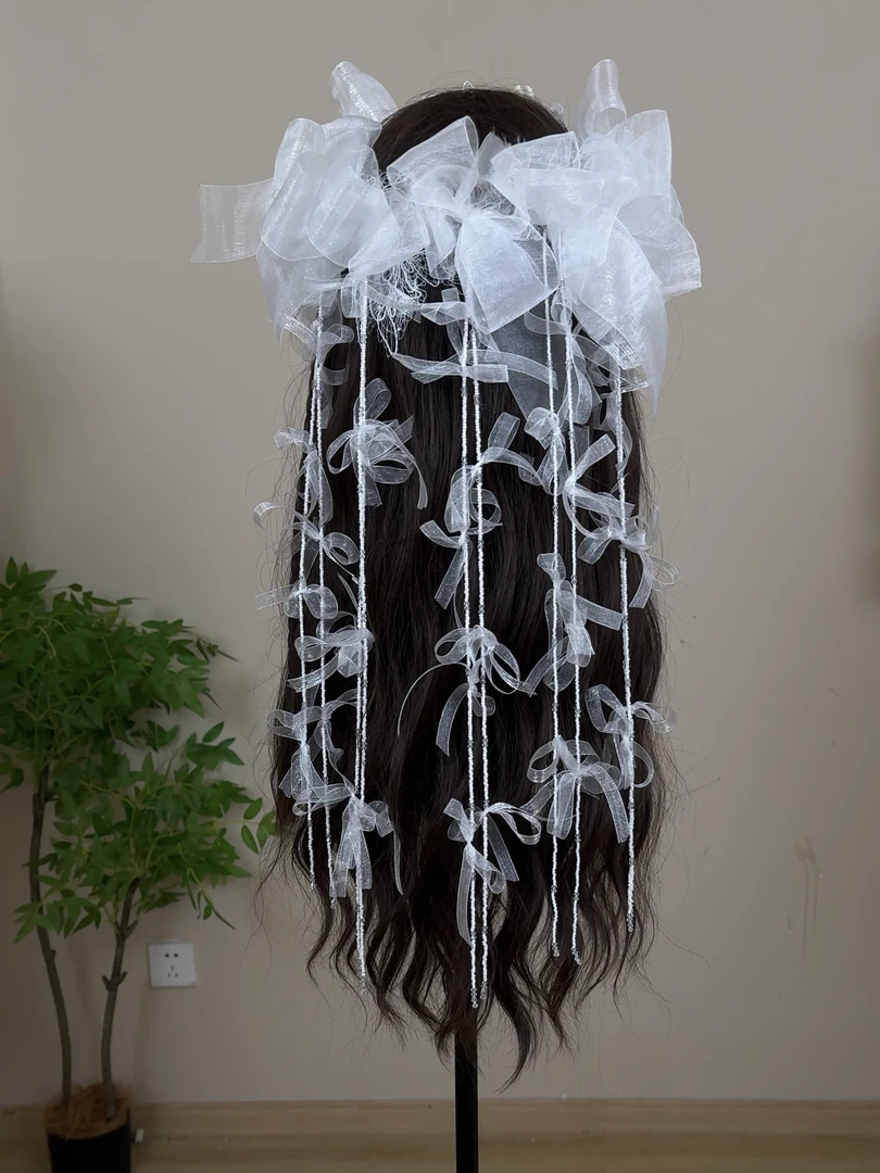 仙气蝴蝶结手工串珠流苏头饰 （不包括头纱）