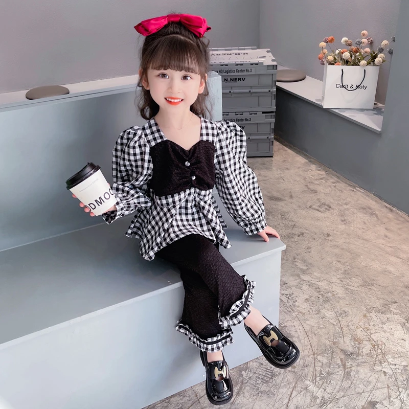 女童春装长袖2025年公主春秋新款儿童小童女时髦衬衫喇叭裤两件套