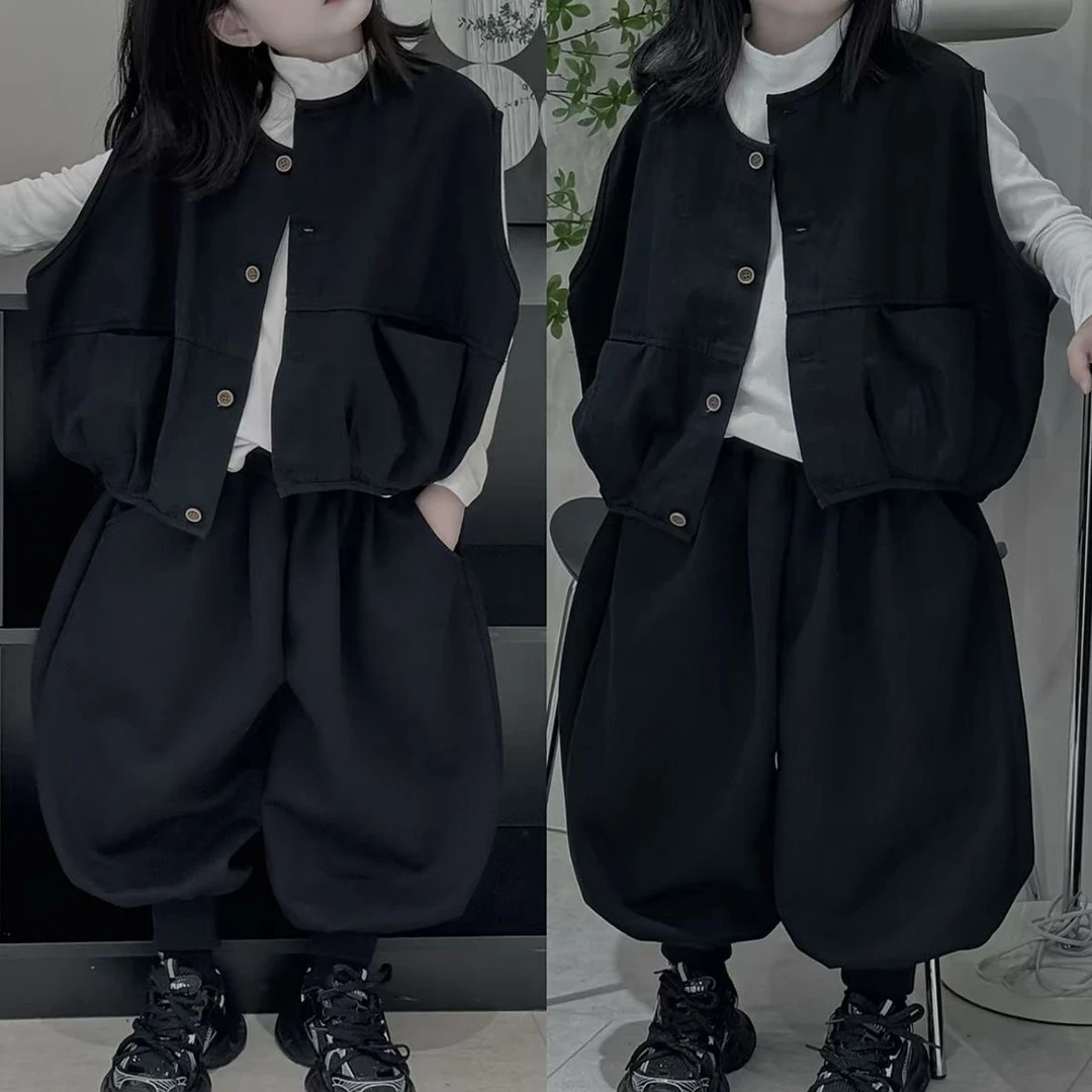 男女童2025春秋新款套装女宝宝韩版马甲洋气宝宝时尚萝卜裤两件套