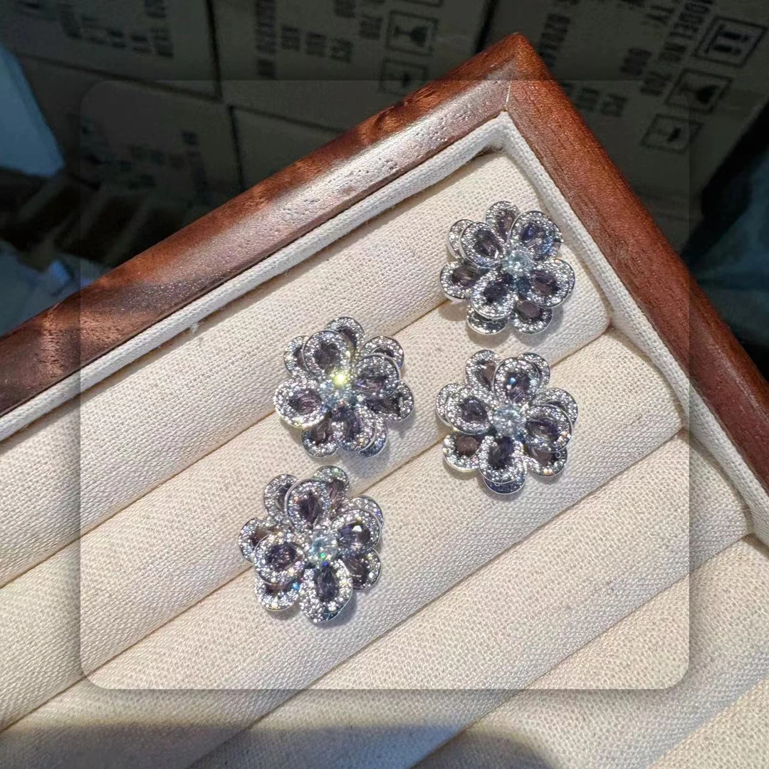 铜合金耳饰 【华尔兹】轻奢气质温柔时尚耳环简约紫色手工百搭A-062