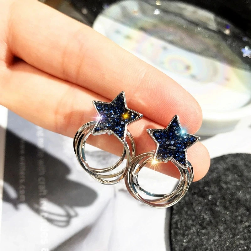 铜合金耳饰 【N220】气质蓝色轻奢时尚百搭欧美简约韩版长款个性