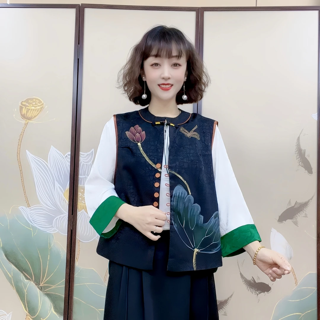 国风洋气时尚正反两面穿气质休闲马甲F0636
