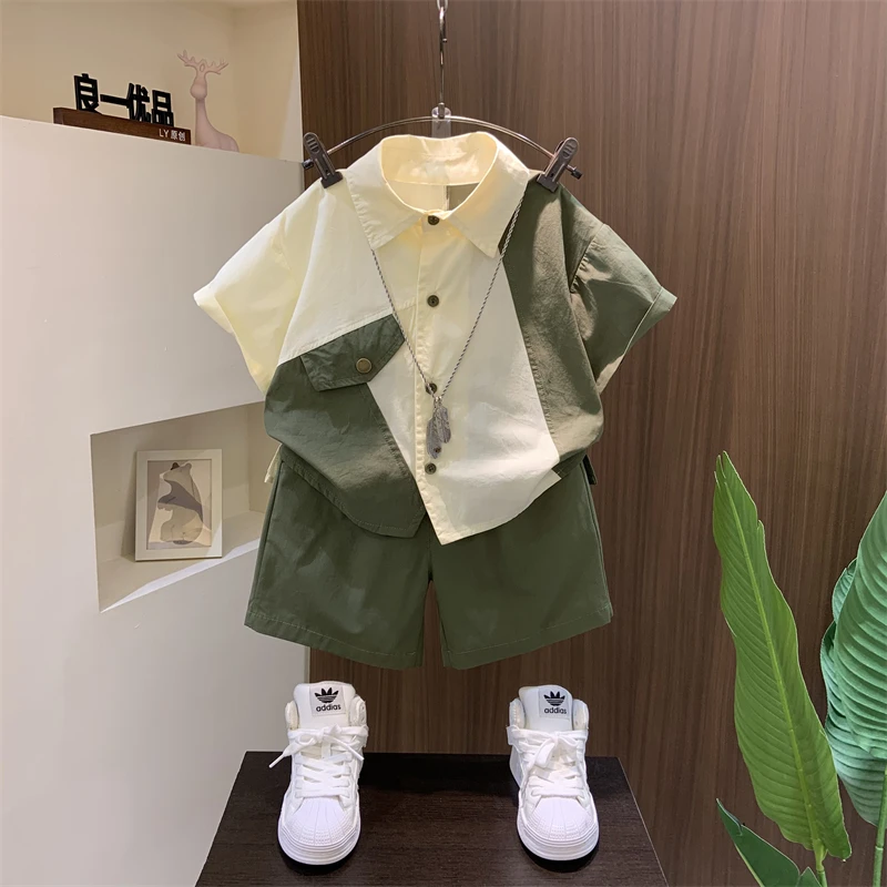 男童夏装衬衫套装夏季2025新款洋气儿短袖宝宝炸街男孩个性衣服潮
