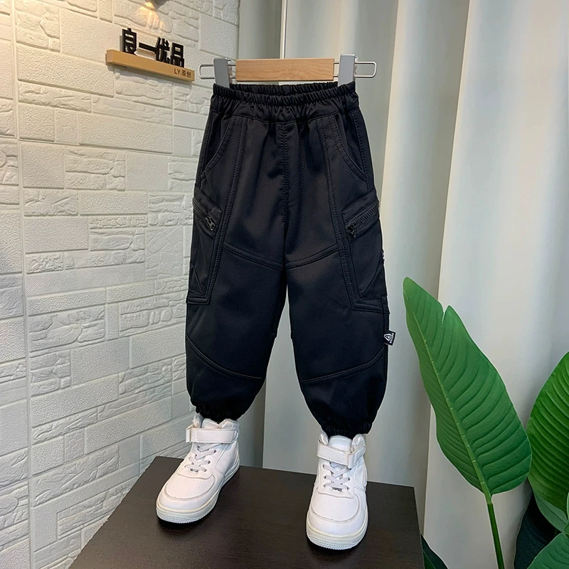 男童加绒工装裤宝宝裤子秋冬款2023新款痞帅儿童冬装加厚休闲裤潮