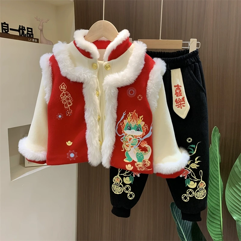 龙年宝宝过年拜年衣服新年唐装男童中国风棉袄套装儿童汉服演出服