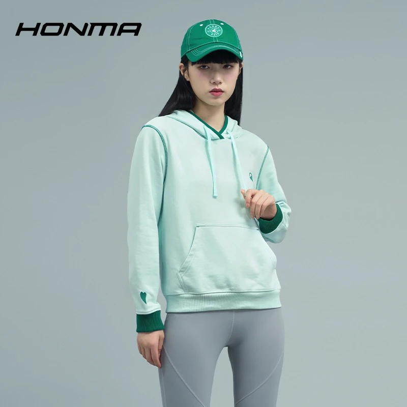【活力系列】HONMA高尔夫服饰女士连帽卫衣宽松运动撞色HWIQ515E110
